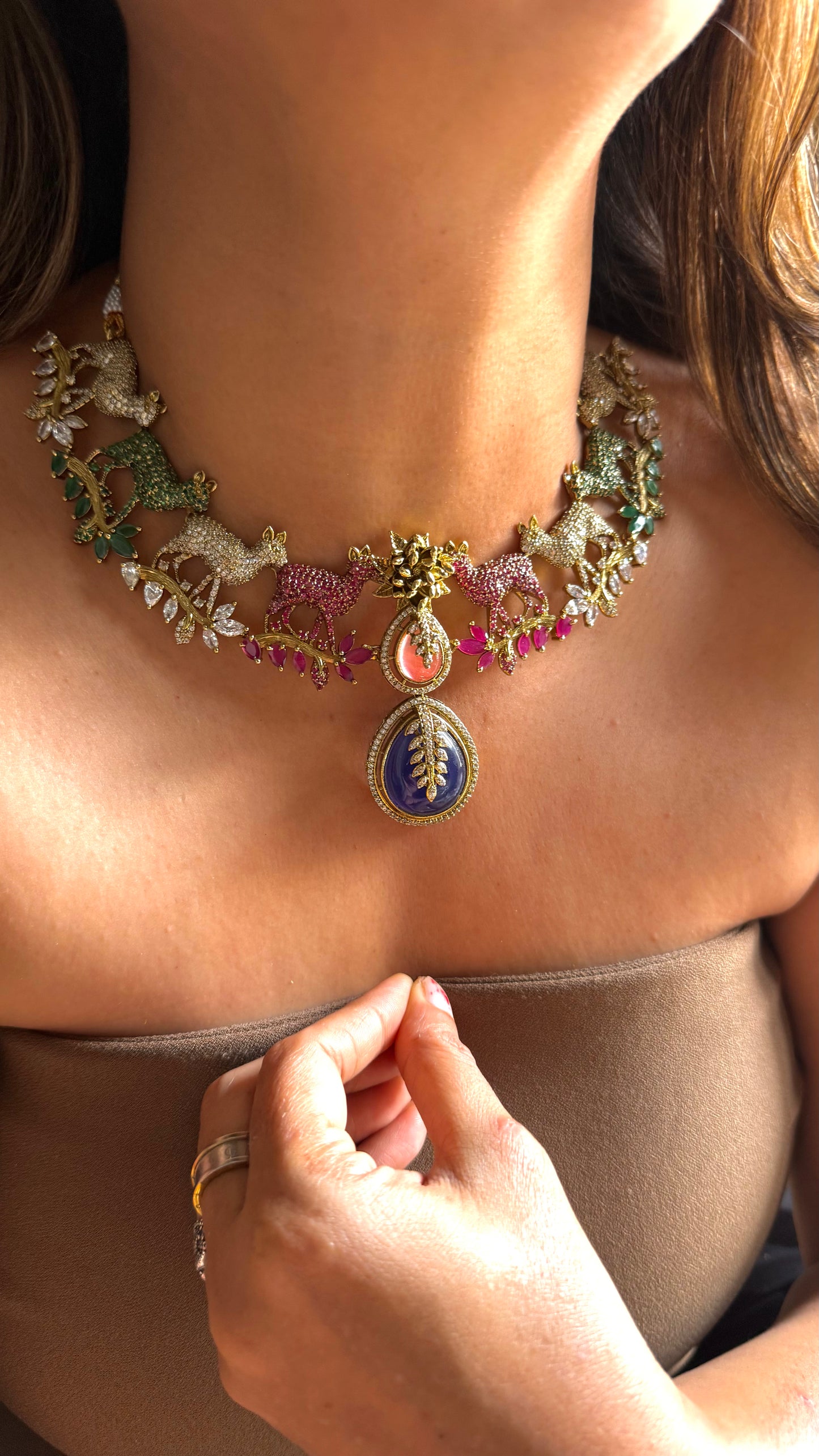 Tangerine & Sapphire Sabya inspired necklace