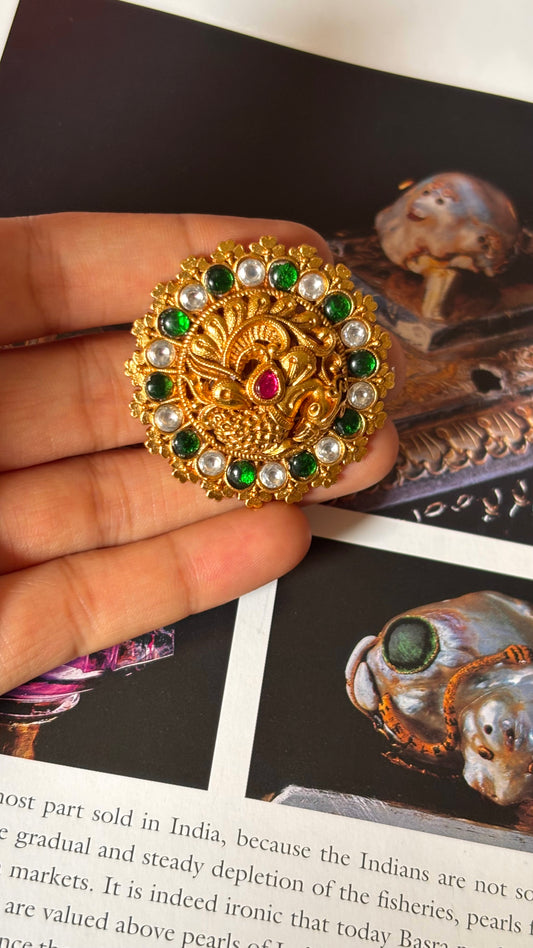 Peacock designer gold rajwada ring