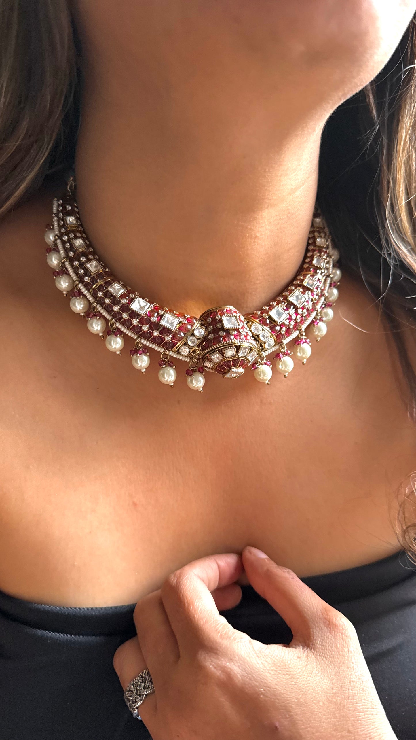 Ruby meenkari moissanite polki  rajwadi Aad
