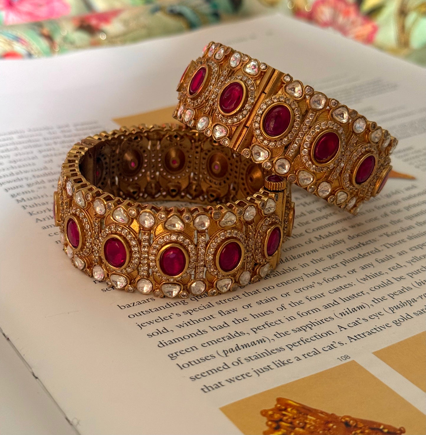 Rani pink ruby with gold polish openable Bangles