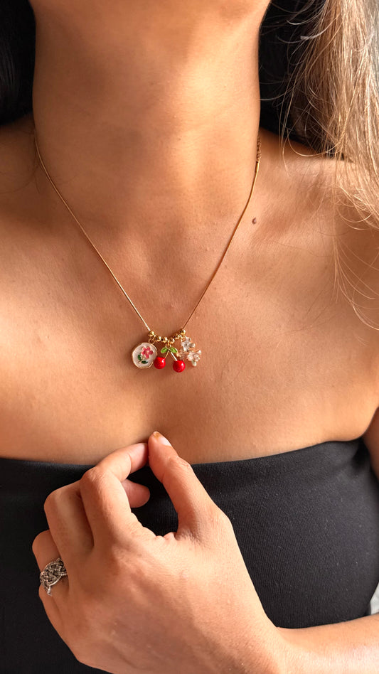 Ruby Red Floral Dangle Necklace