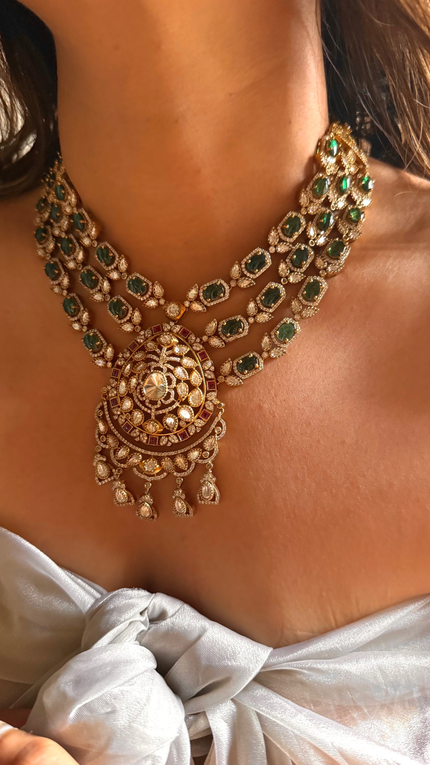 Emerald doublet moissanite 3 layer collar set