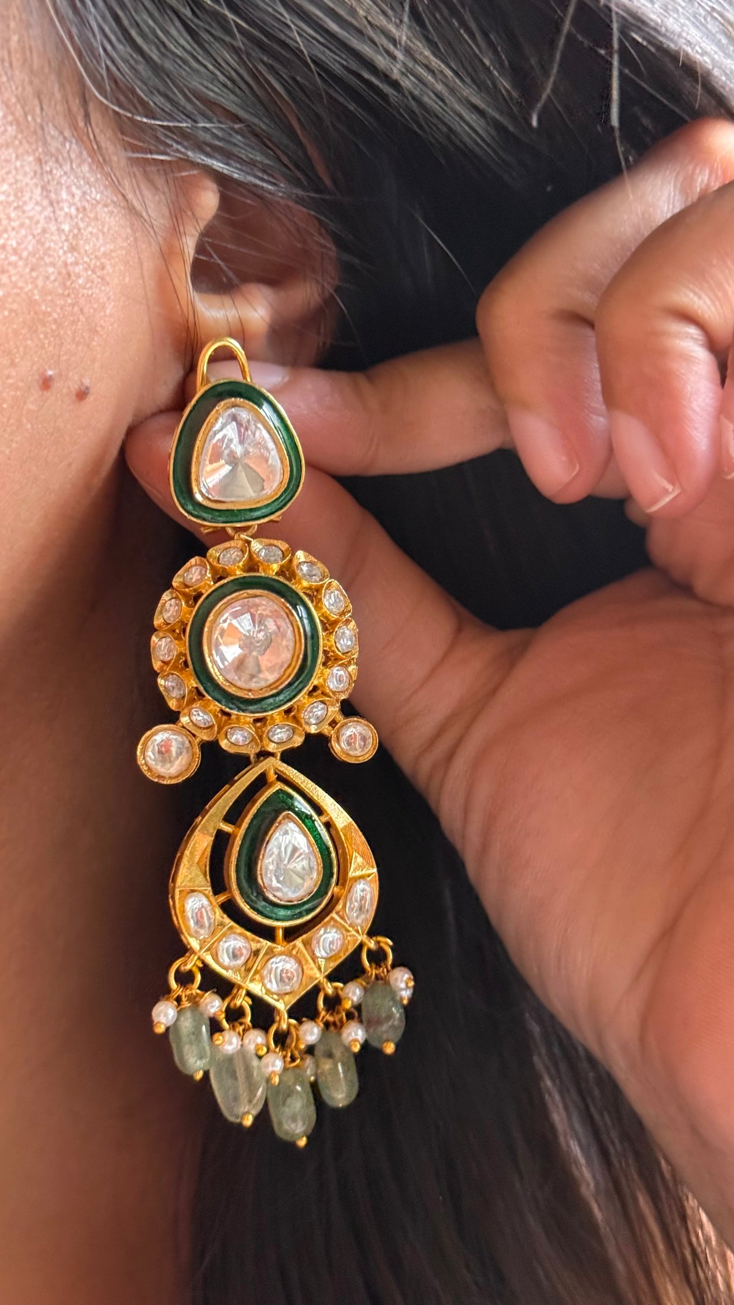 Bridal asia uncut meenakari with chaandbali drops Necklace