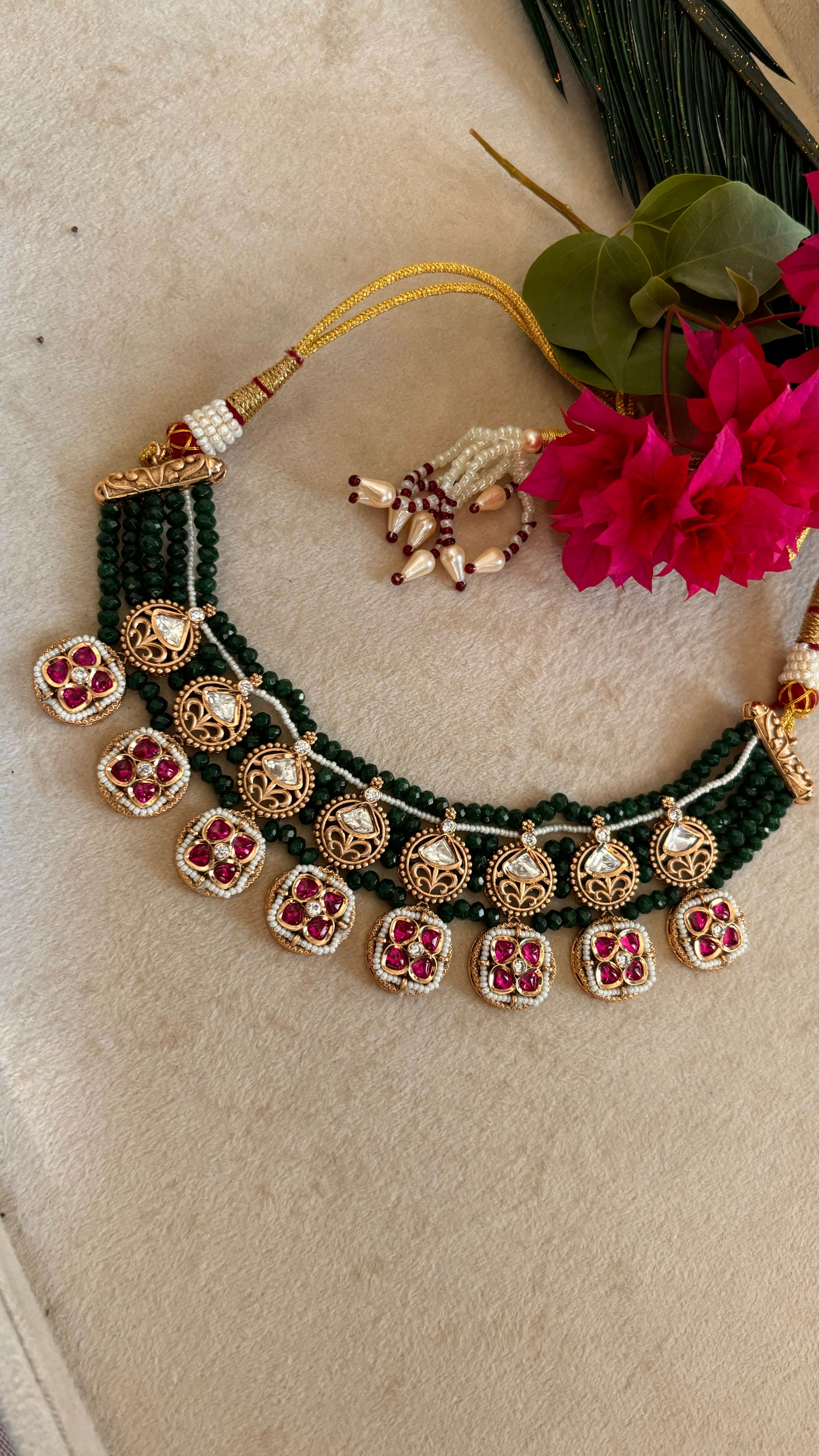 Rajwada emerald ruby collar necklace