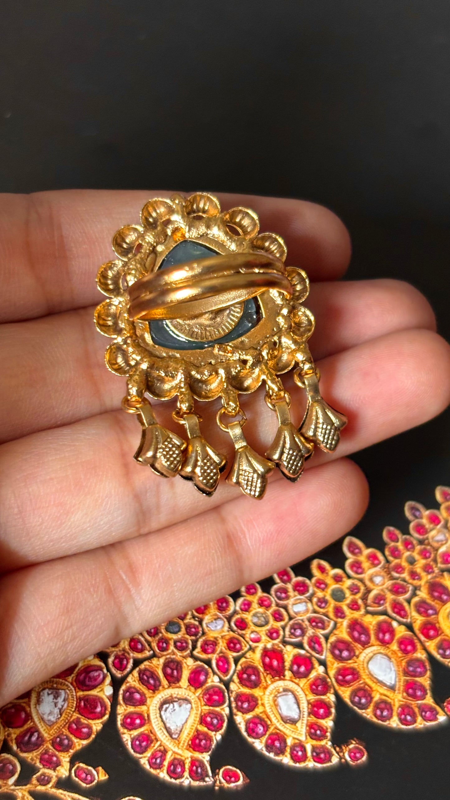 Rani pink floral nakashi golden adjustable ring