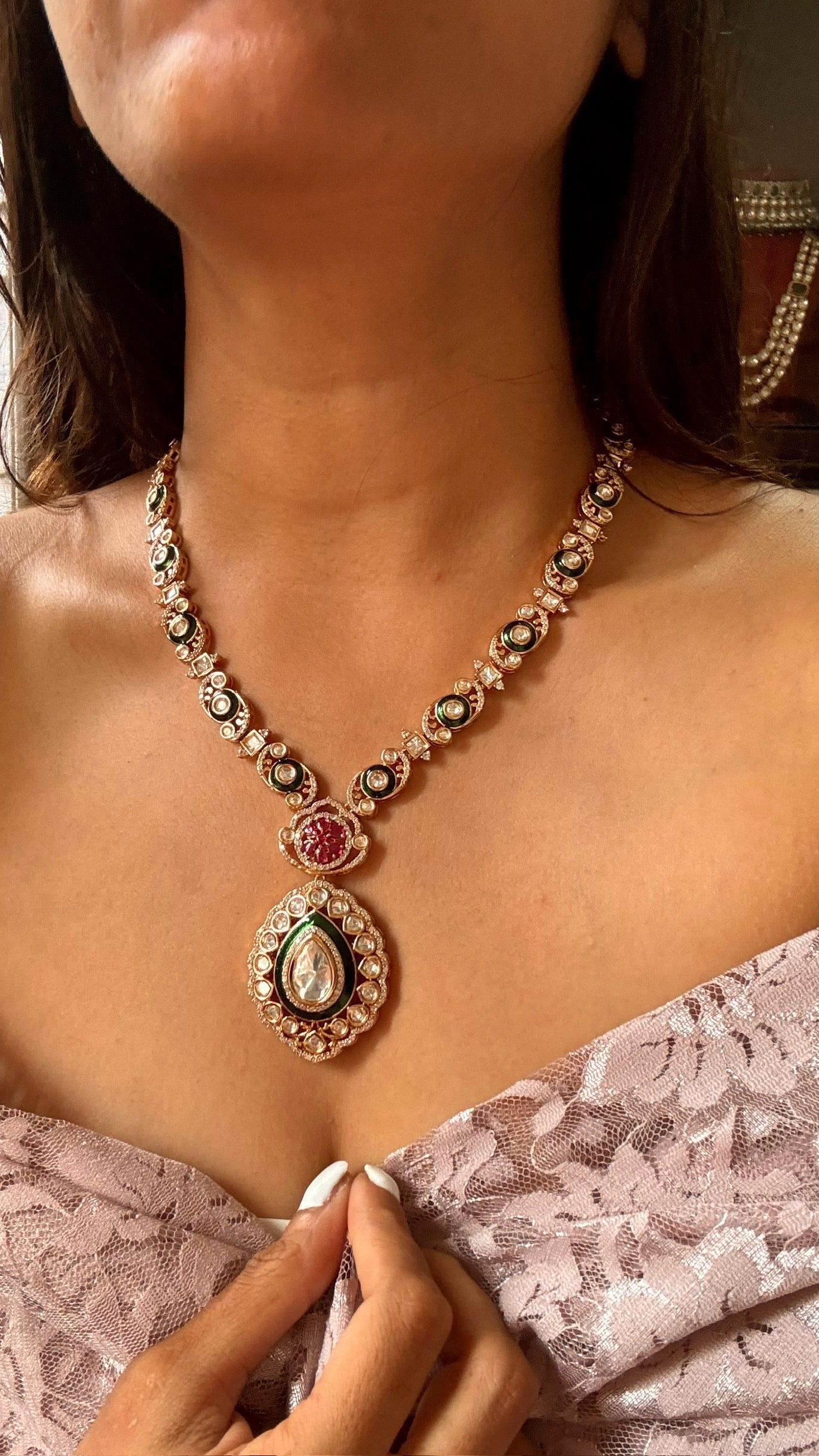 Ruby emerald designer necklace