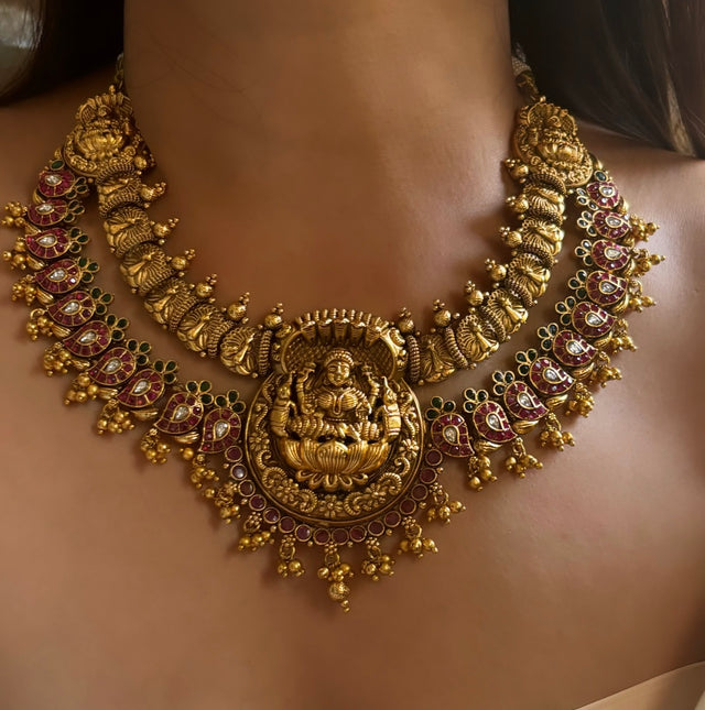 Meenakari pachi temple necklace