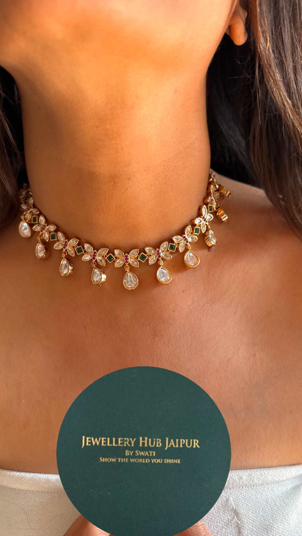 Polki minimal choker collar necklace