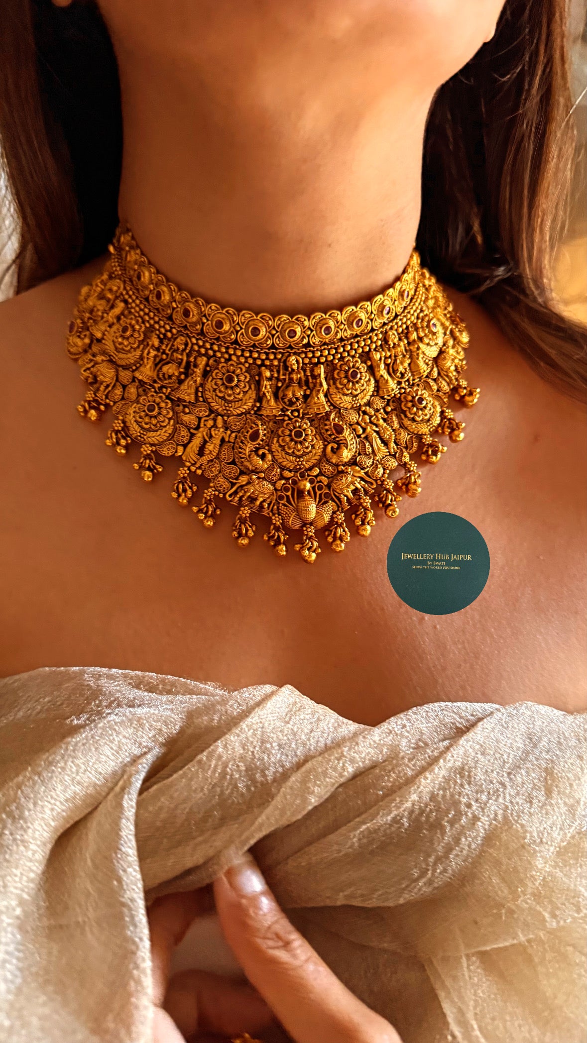 Ruby & peacock designed temple choker set