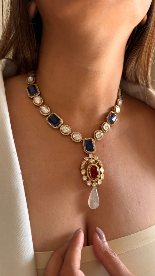 Ruby sapphire polki necklace with earrings