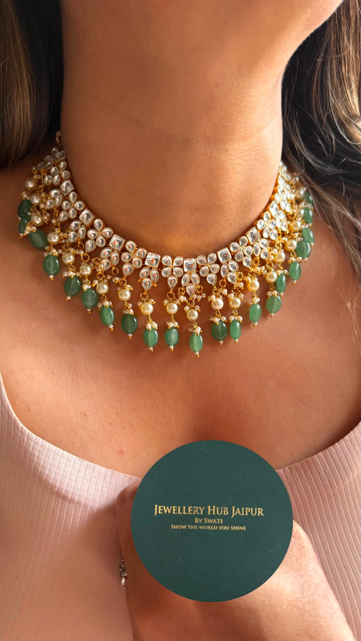 Paachi Kundan jadau with strawberry drops collar necklace