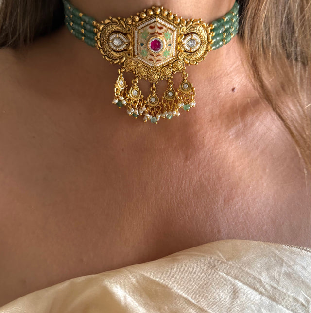 Ruby mint Rajwada choker