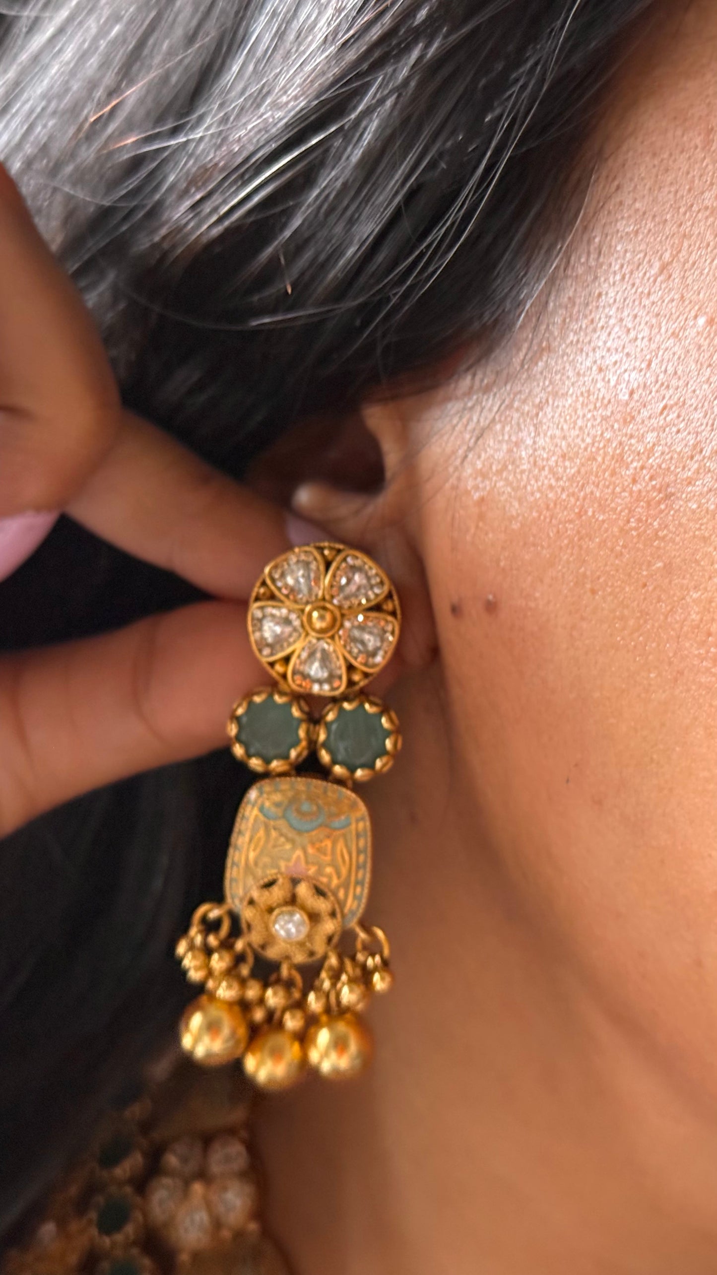 Heritage polki mint Meenakari necklace