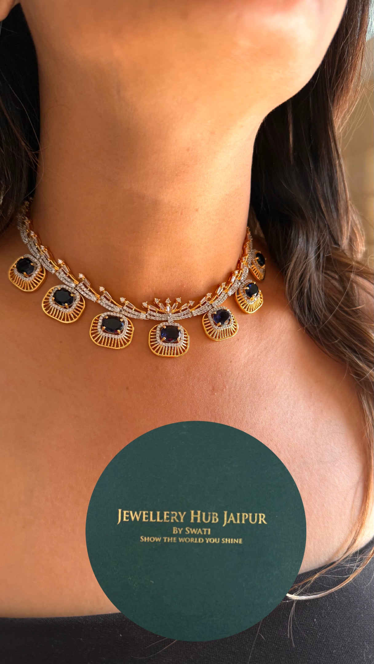 Sapphire gold place diamond collar necklace
