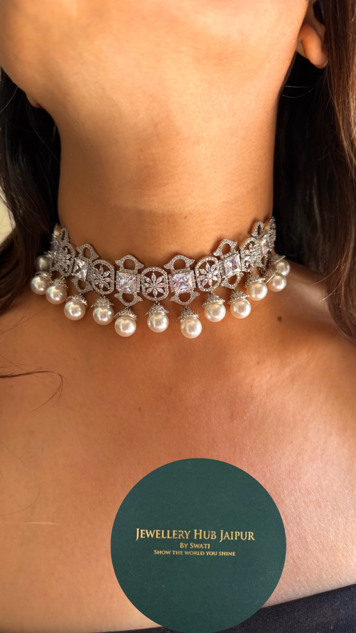Diamond pearl choker set
