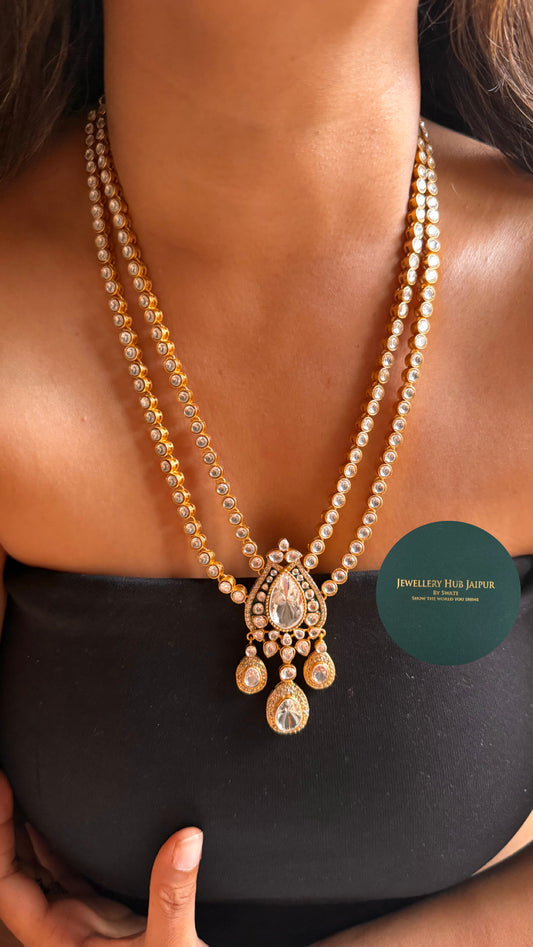 Dual line moissanite polki with pendant long Necklace