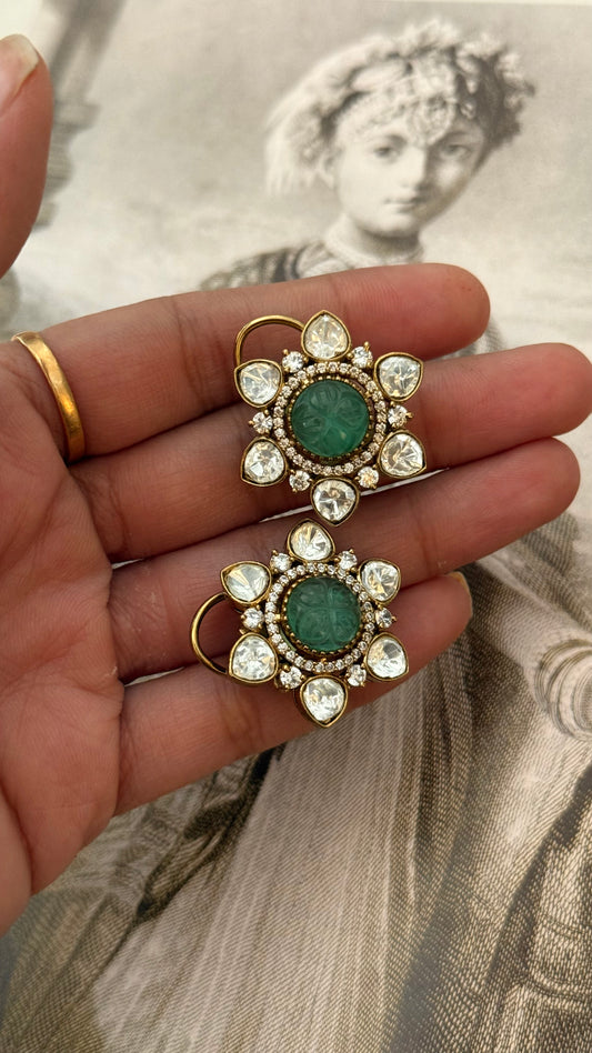 Mint Victorian Polki Studs floral