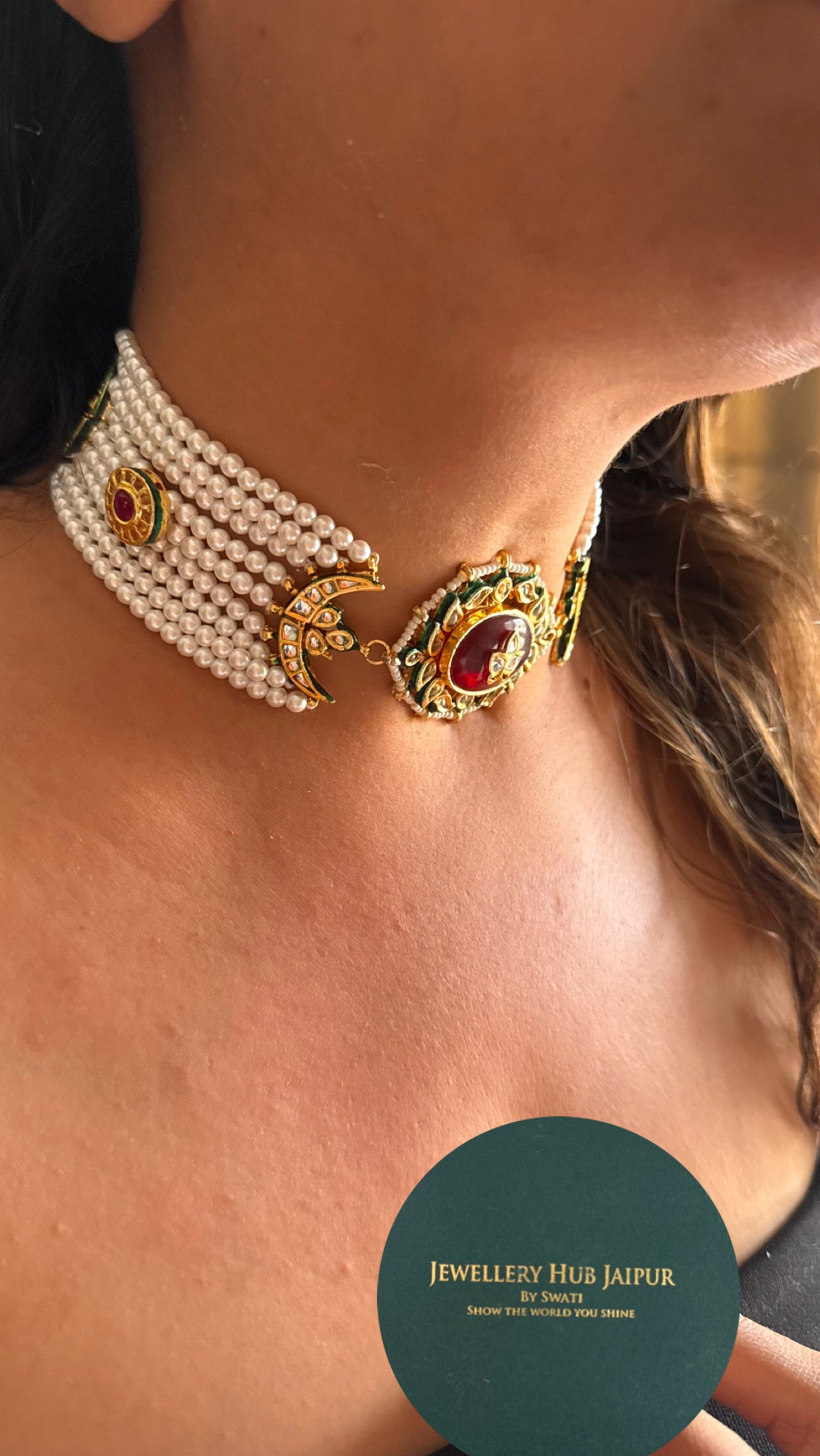 Ruby inlay emerald meenakari work choker necklace