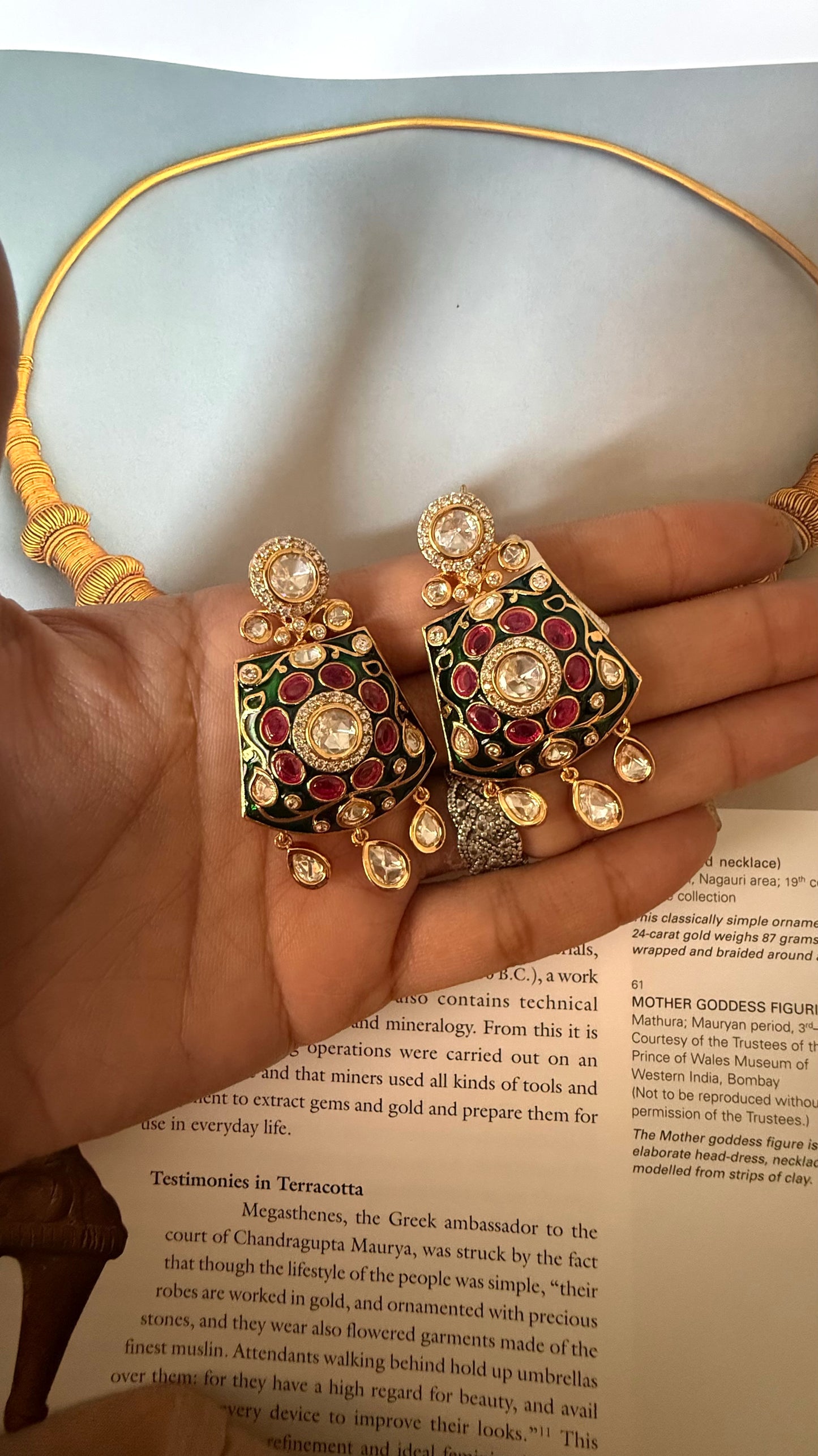 Emerald & ruby meenakari earrings