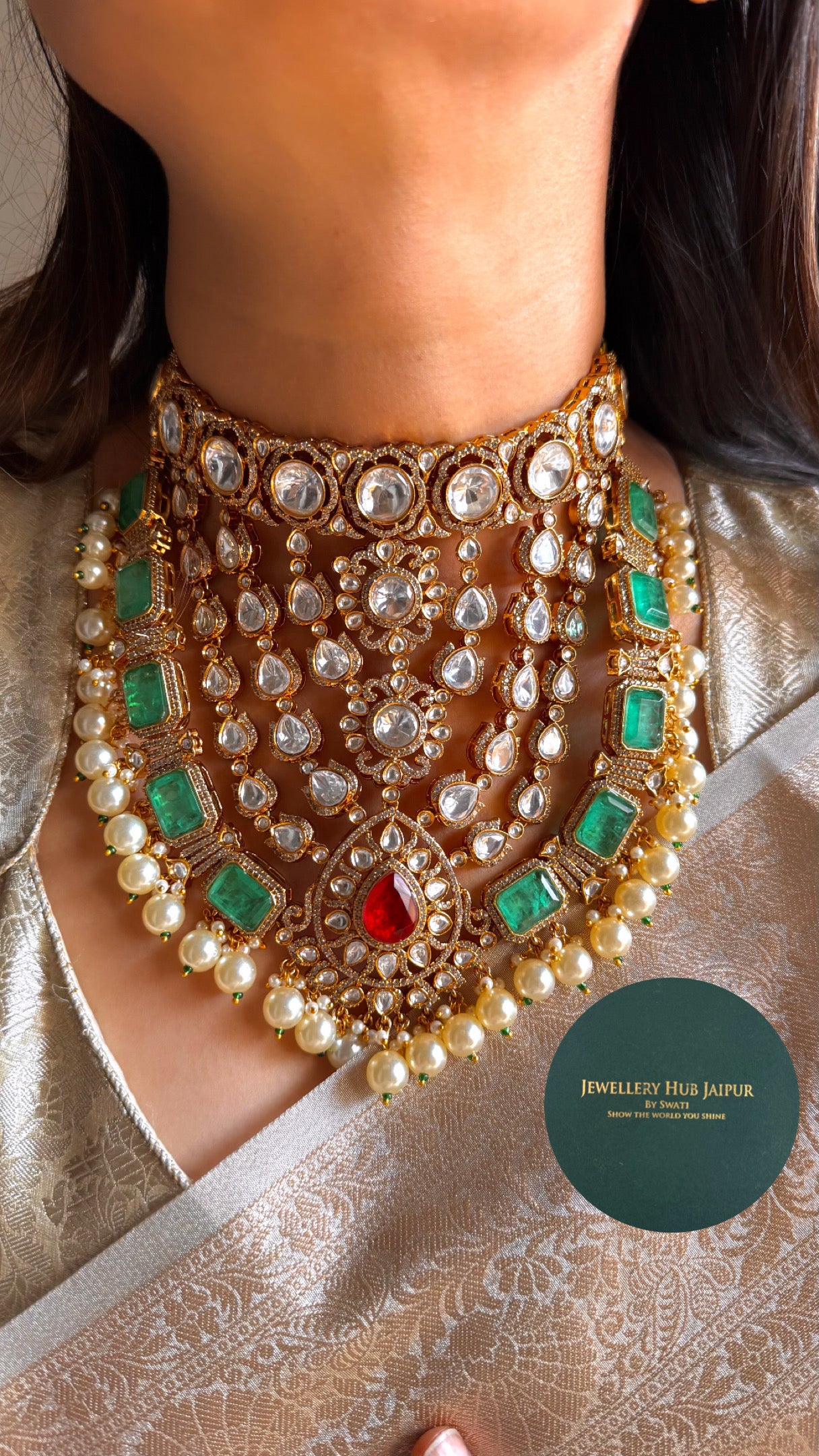 Mint & Ruby pearl detailing choker set