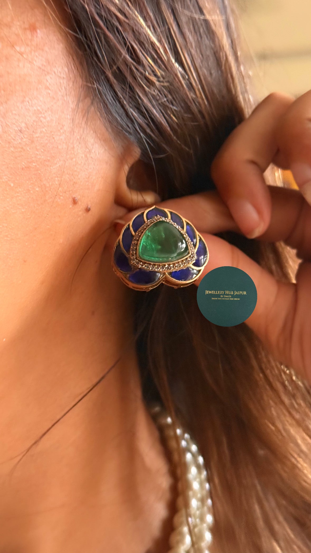Sapphire katdana & emerald doublet pearl pendant set