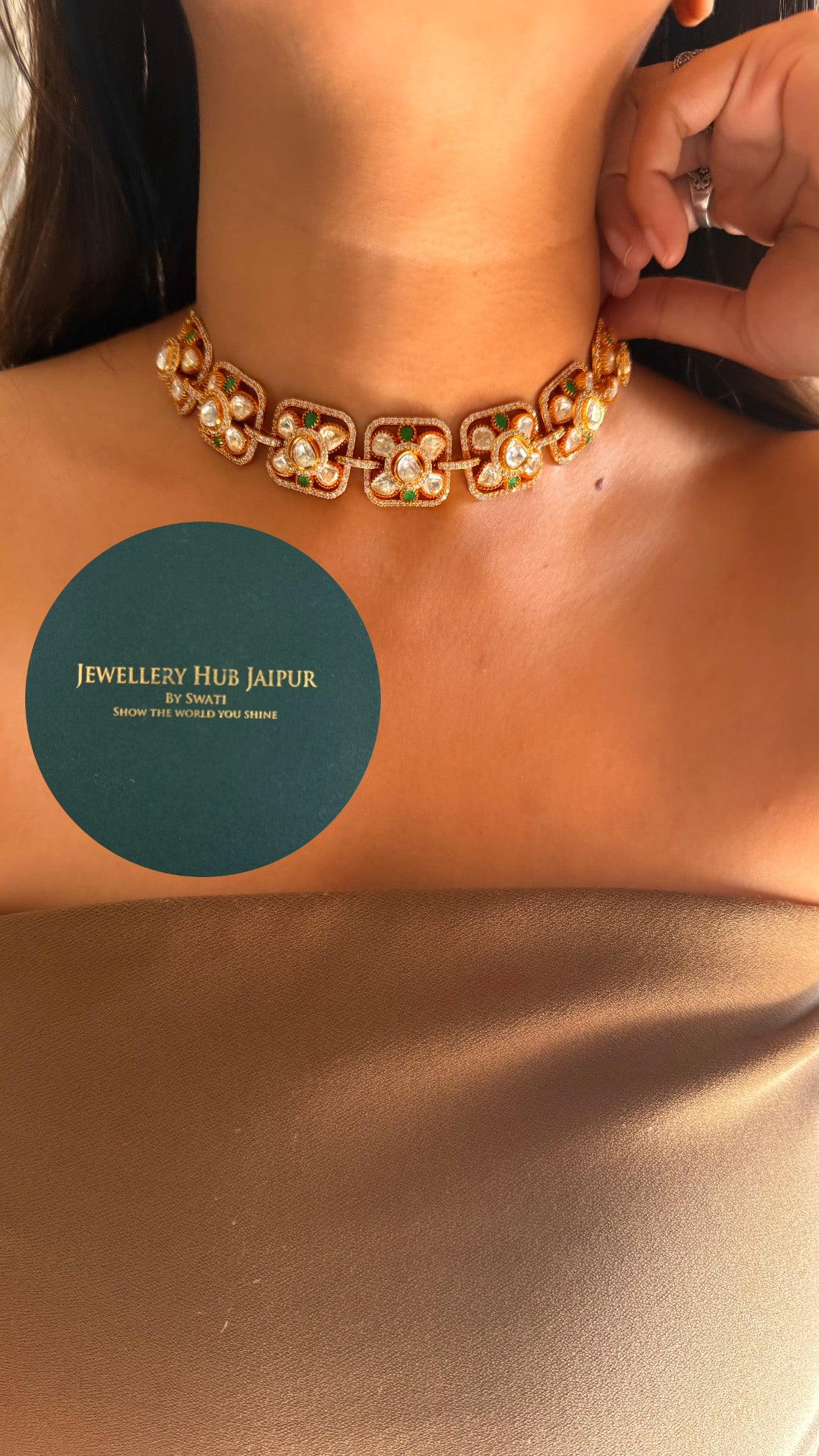 Real moissanite emerald floral design choker set