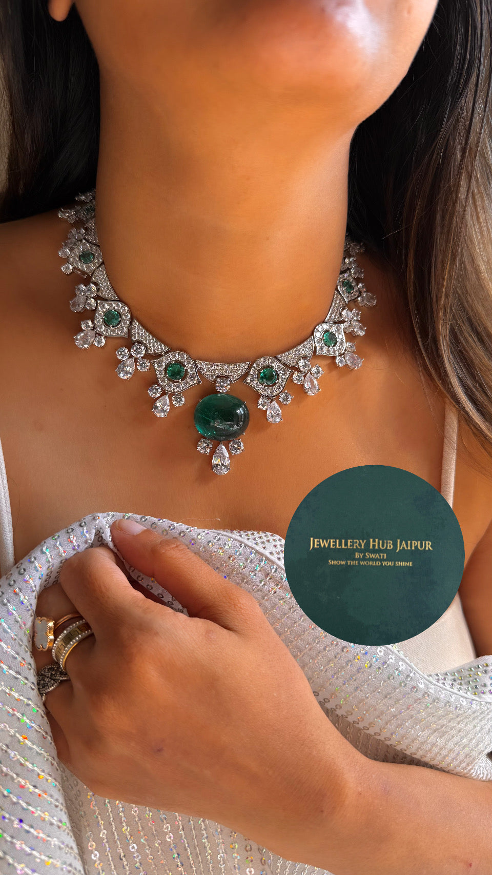 Bvlgari inspired, emerald diamond statement necklace