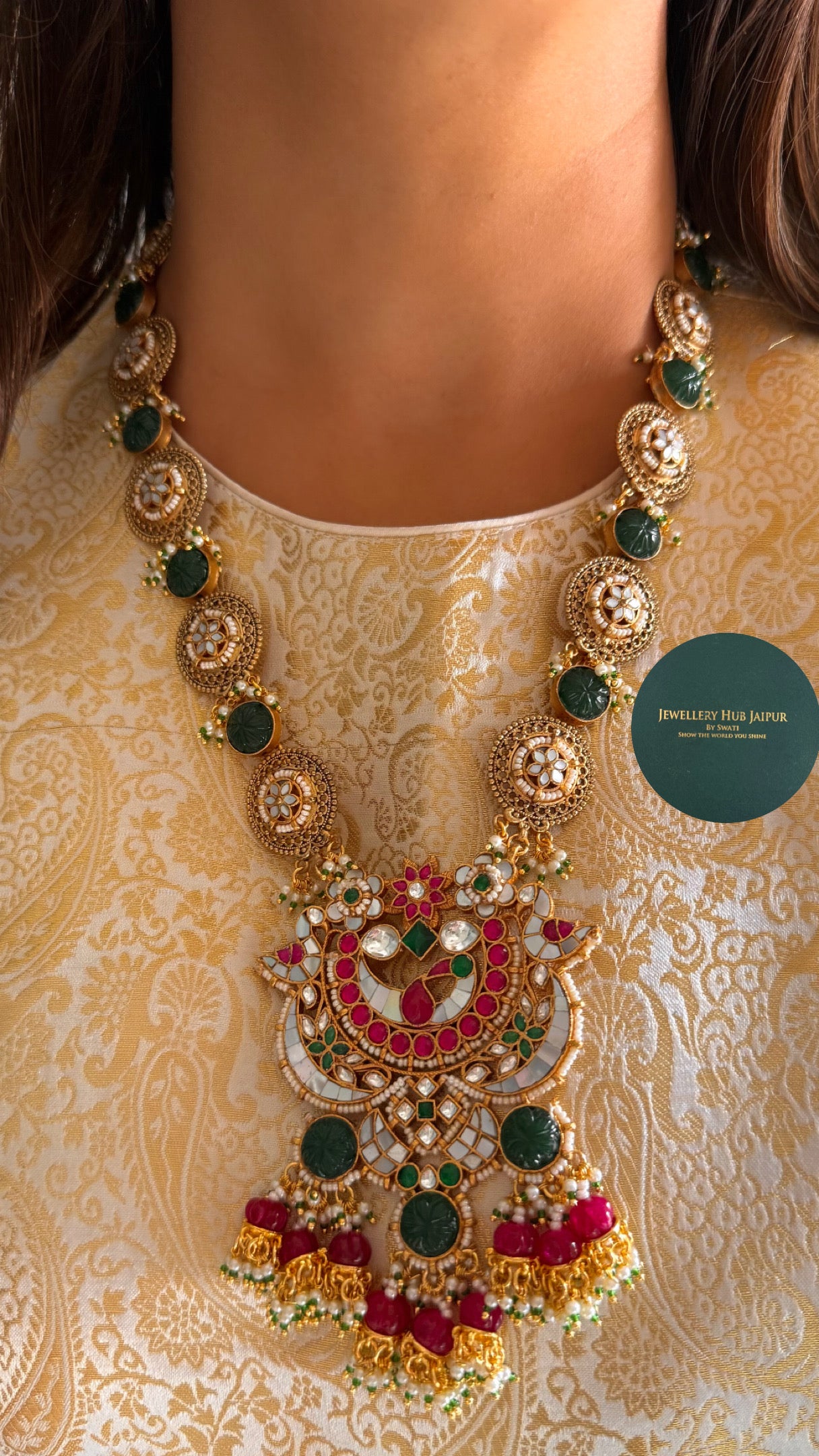 Heritage polki long rajwada ruby long necklace