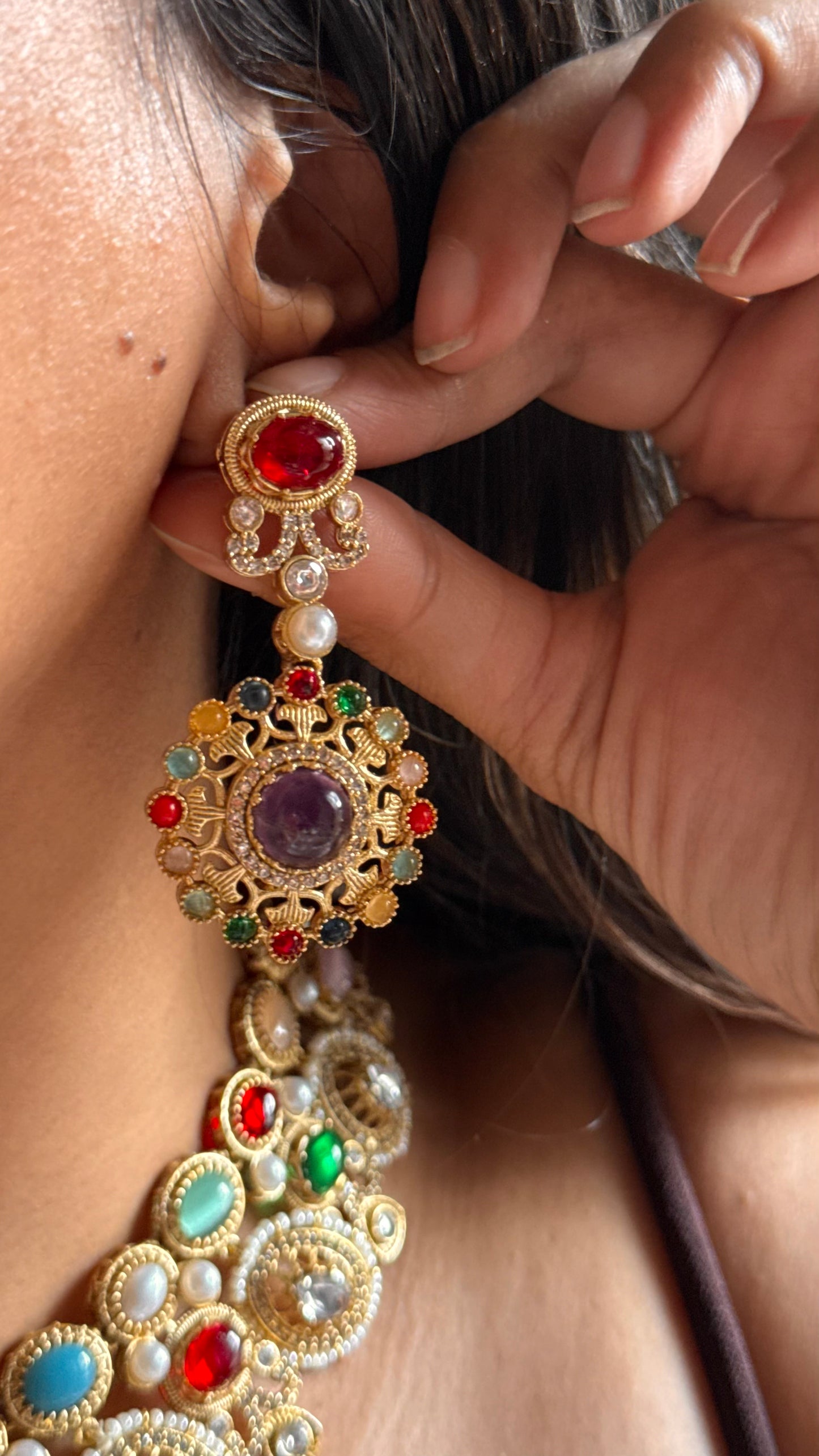 Sabyasachi inspired navratna( tanzanite) necklace