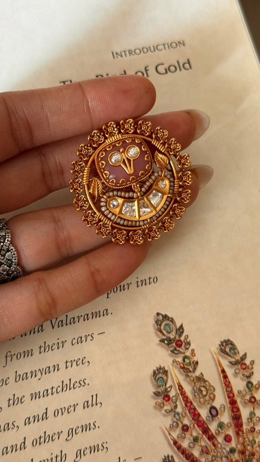 Rose quartz inlay Rajwada adjustable ring