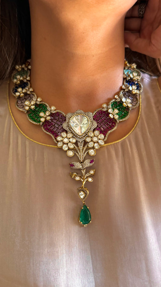 Vaidayi Designer uncut polki moissanite mix collar necklace