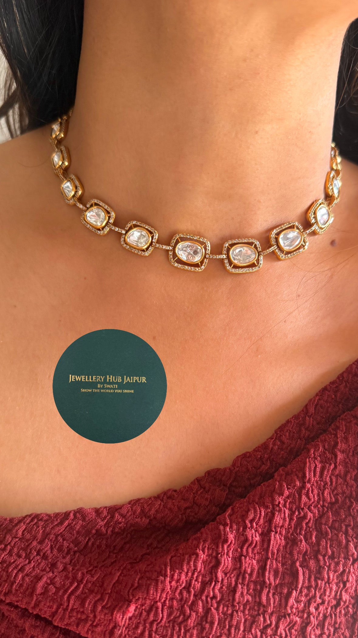 Real polki single line necklace