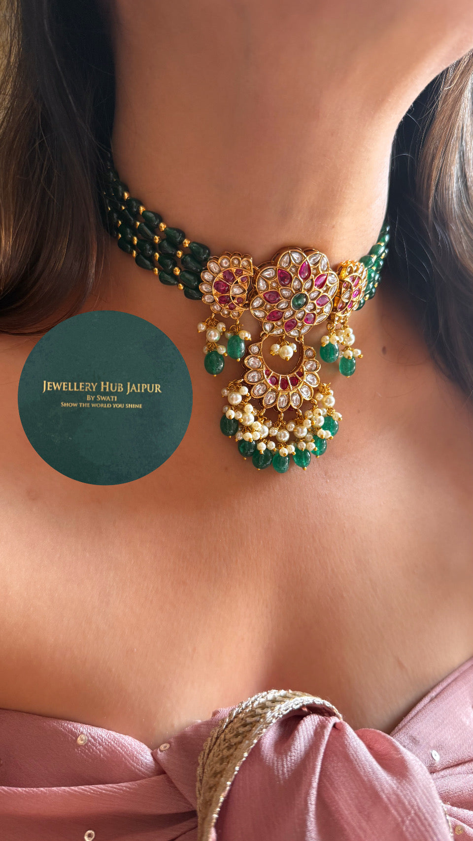 Emerald & Ruby mix polki choker