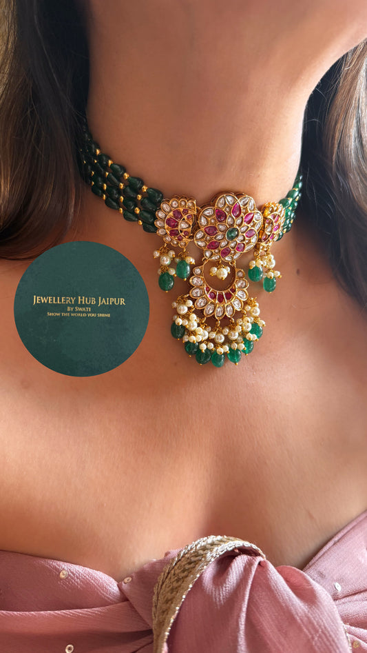 Emerald & Ruby mix polki choker