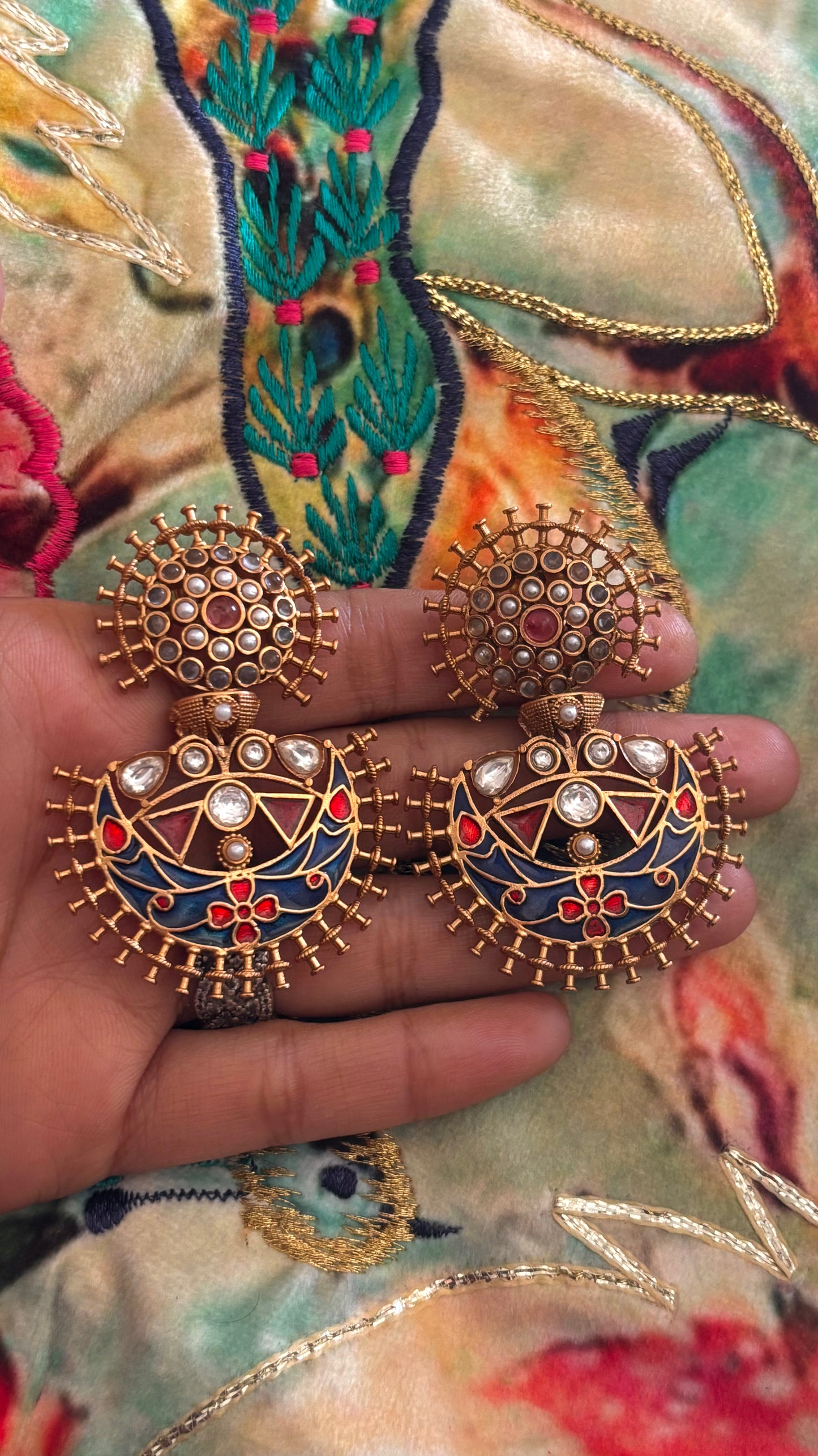 Amrapali inspired ruby & sapphire danglers