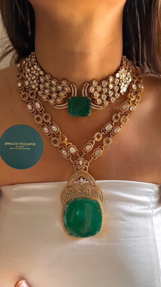 Emerald real moissanite doublet necklace combo