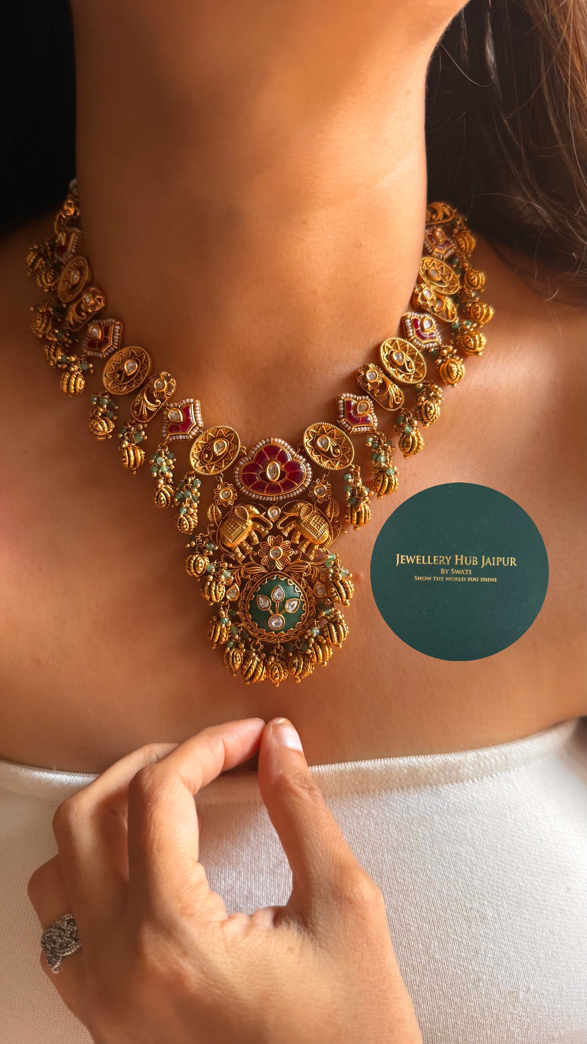 Emerald inlay & ruby designer rajwada collar set