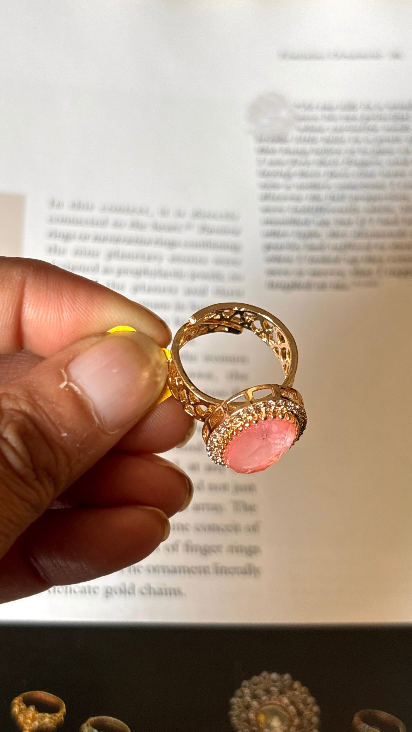 Rose quartz stone moissanite Ring