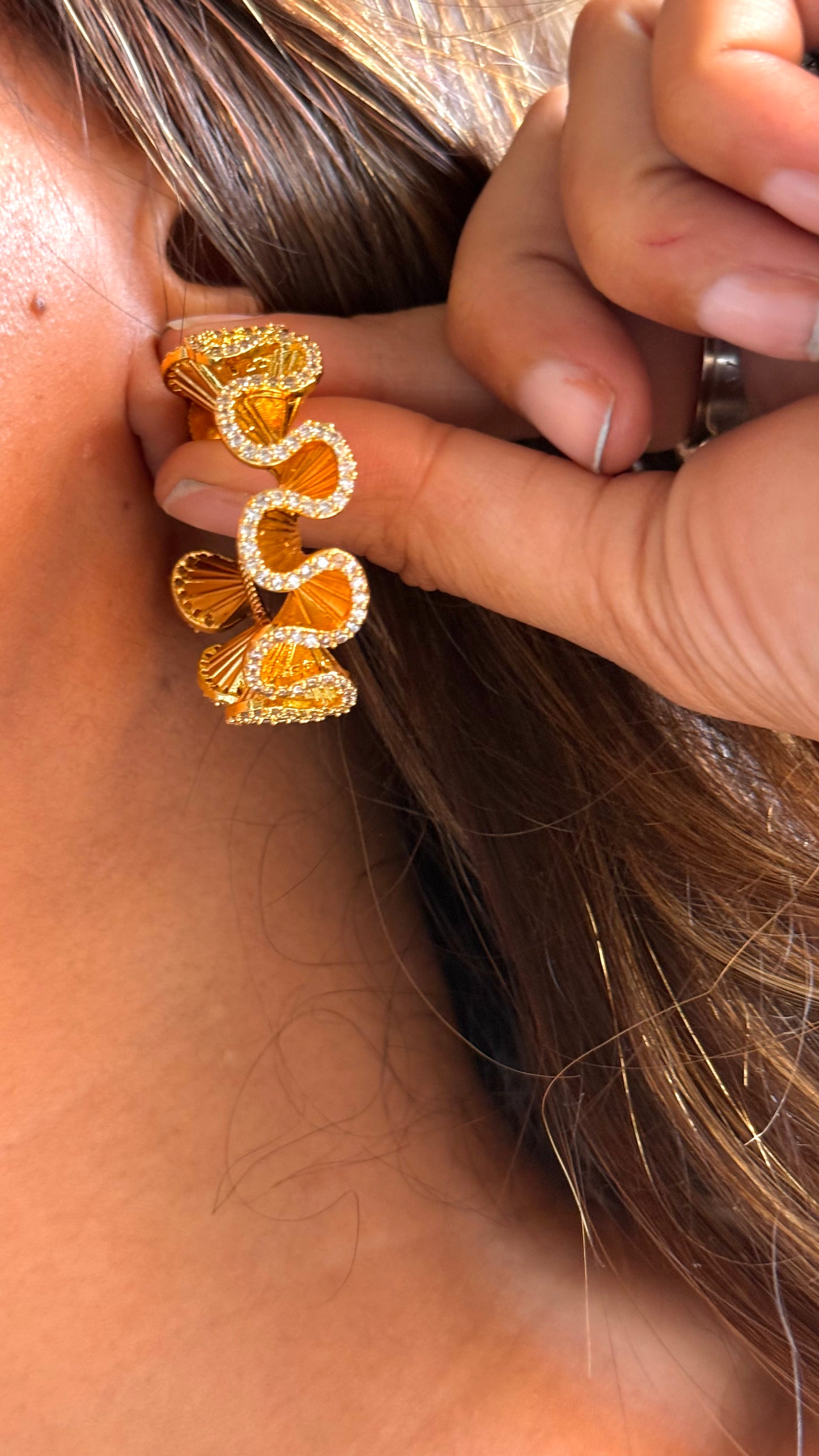 24kt Dubai Gold inspired Noodle loops with diamond detailing