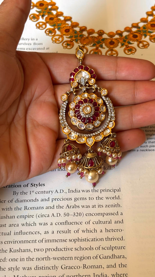 Ruby katdana moissanite with drops Maangtika