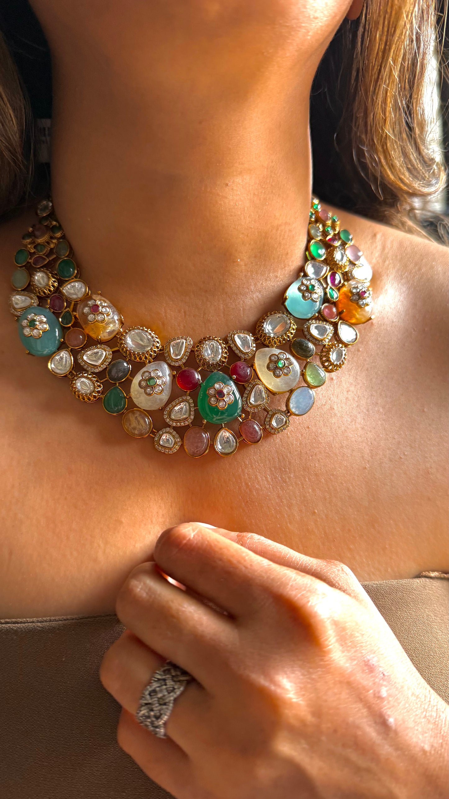 Inlay stone Sabya inspired multicoloured Designer  Necklace