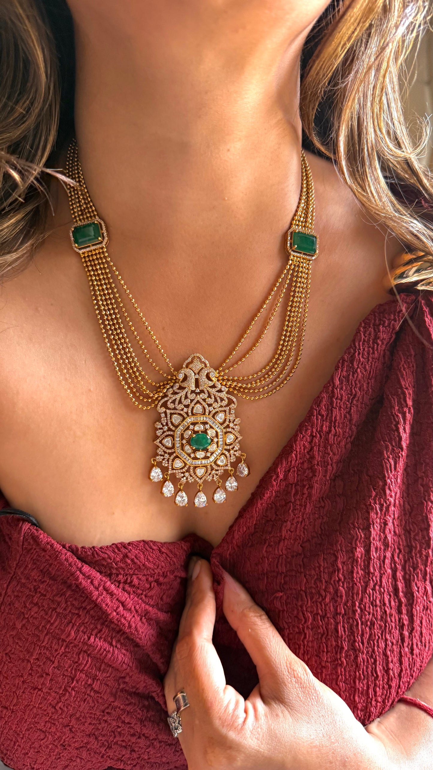 Emerald cocktail designer necklace