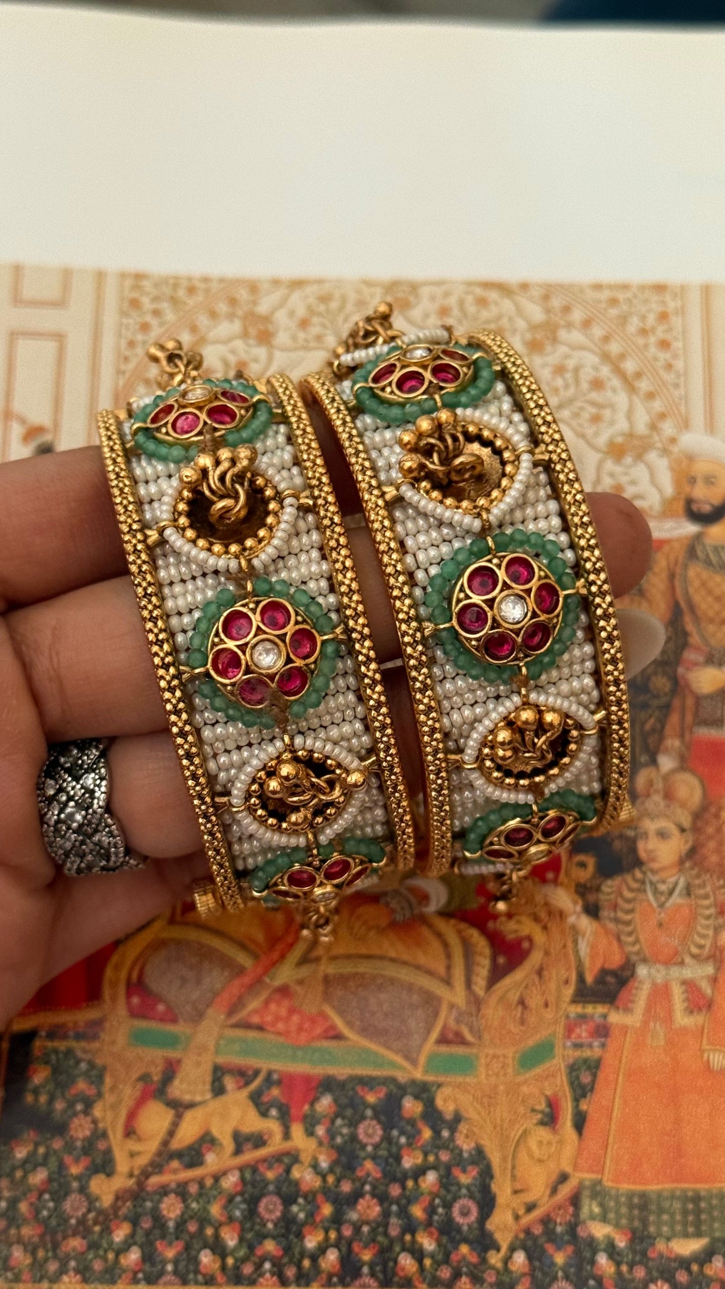 Rani pink floral mint Rajwada openable bangle