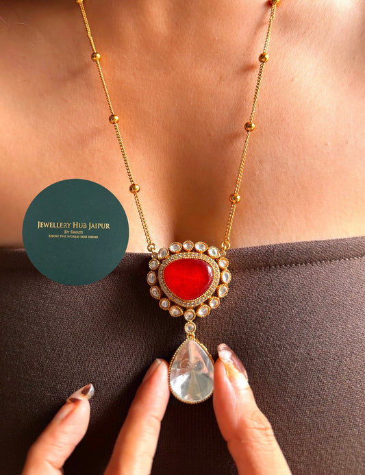 Ruby doublet moissanite uncut polki pendant set