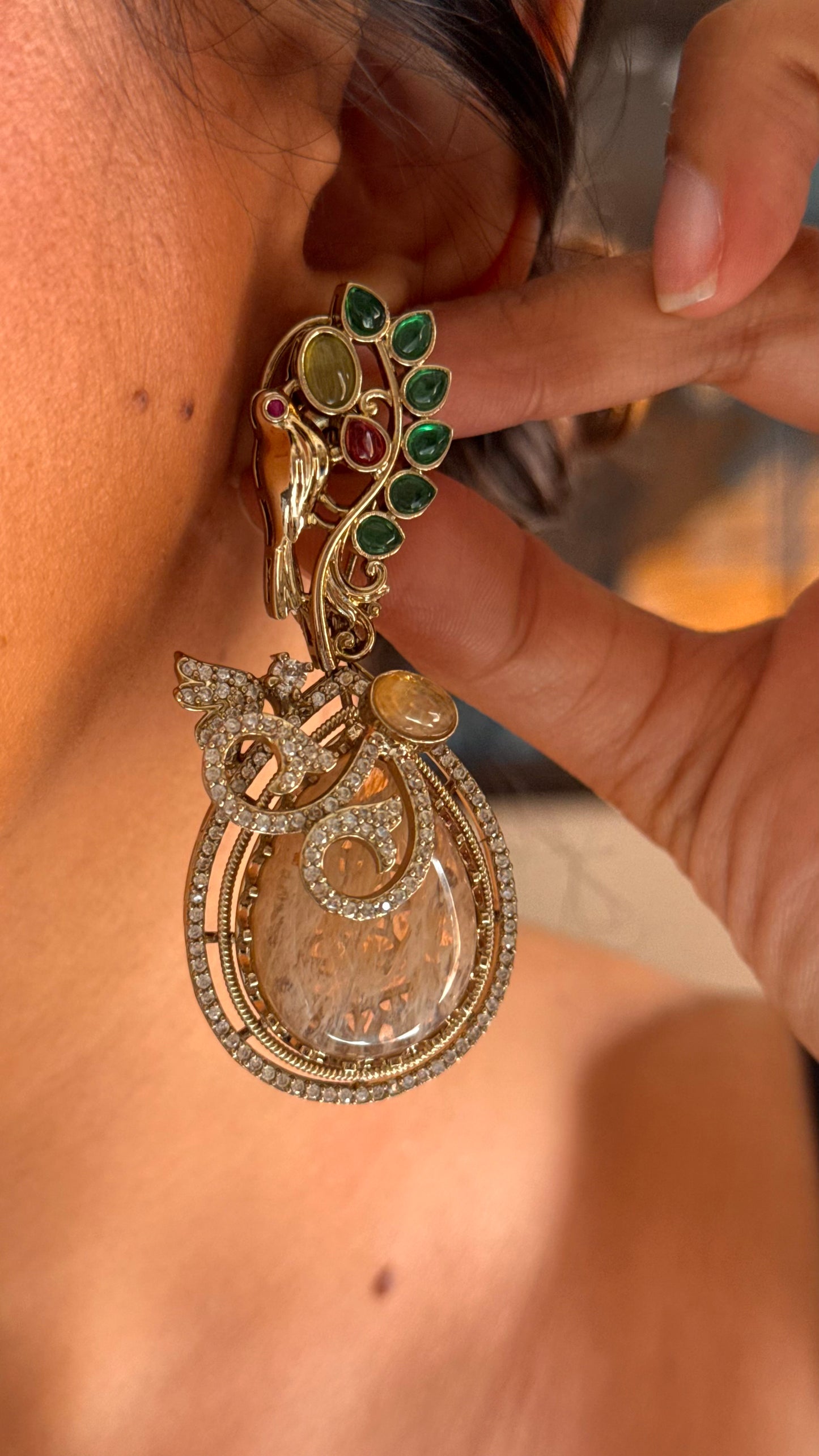 Peach stone victorian sabya inspired designer necklace