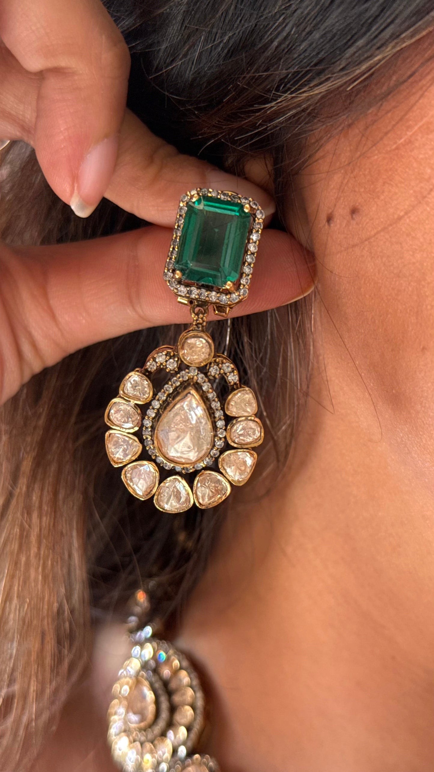 Emerald & mint doublets peeli polki combo Necklace