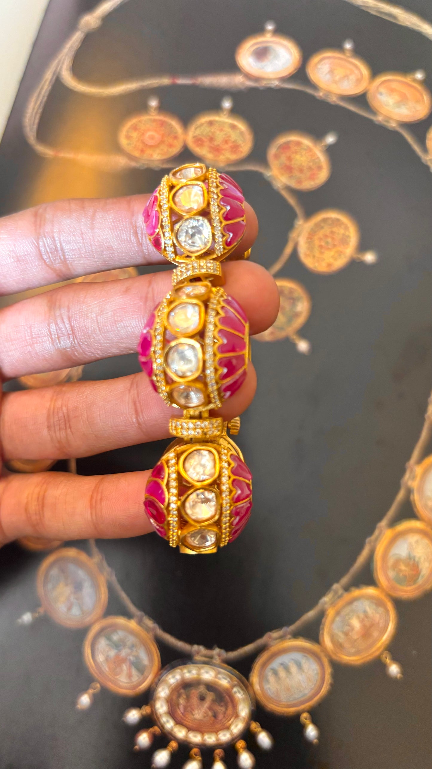 Takkar work polki ruby adjustable bracelet