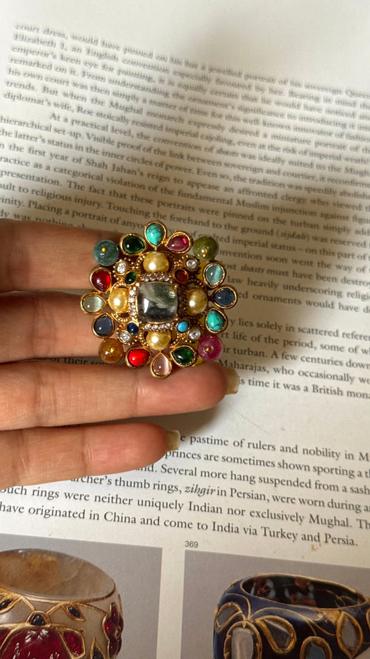 Sabyasachi inspired with multicoloured granite adjustable ring