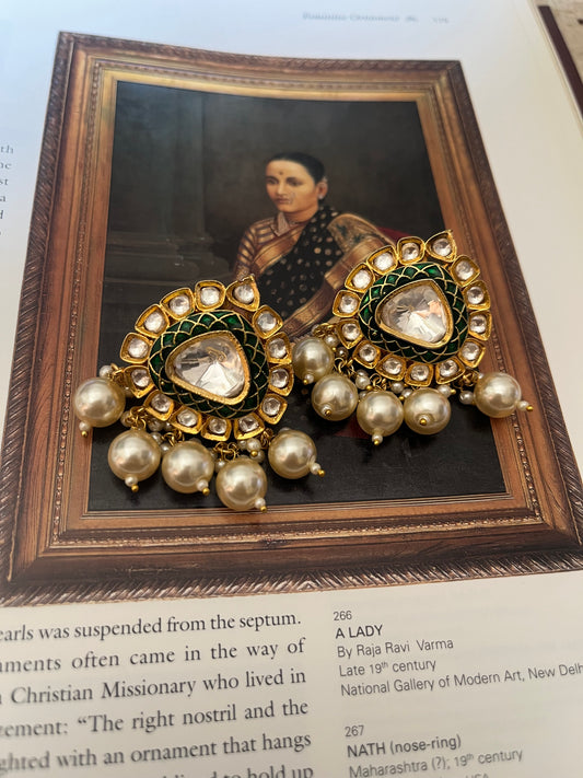 Meenakari uncut polki pearl studs