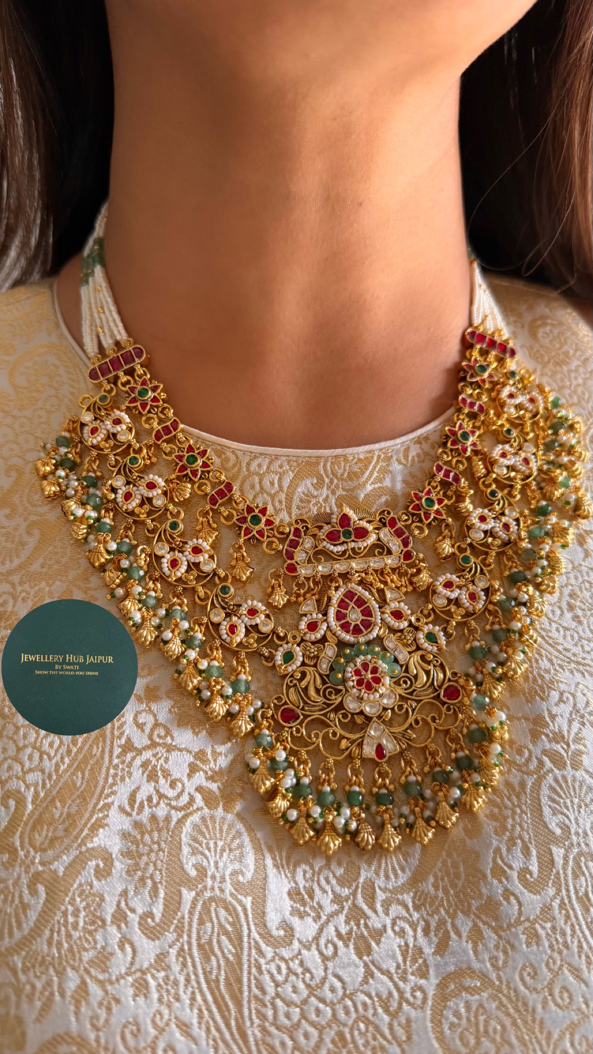 Heritage ruby & mint paachi polki necklace